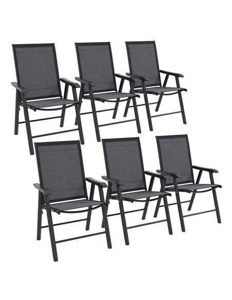 Outsunny Set of 6 Folding Garden Chairs, Metal Frame Garden Chairs Outdoor Patio Park Dining Seat with Breathable Mesh Seat, Dar - pic 129954 | FastDaddyshop