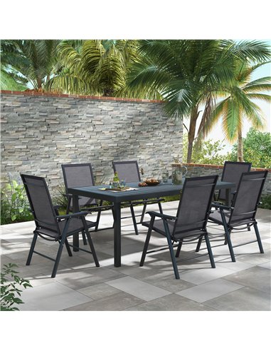 Outsunny Set of 6 Folding Garden Chairs, Metal Frame Garden Chairs Outdoor Patio Park Dining Seat with Breathable Mesh Seat, Dar