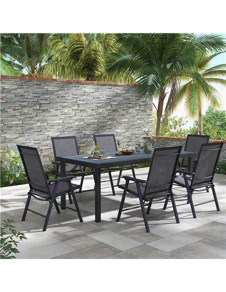 Outsunny Set of 6 Folding Garden Chairs, Metal Frame Garden Chairs Outdoor Patio Park Dining Seat with Breathable Mesh Seat, Dar - pic 129955 | FastDaddyshop