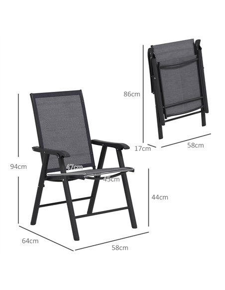Outsunny Set of 6 Folding Garden Chairs, Metal Frame Garden Chairs Outdoor Patio Park Dining Seat with Breathable Mesh Seat, Dar - pic 129956 | FastDaddyshop