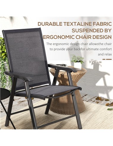 Outsunny Set of 6 Folding Garden Chairs, Metal Frame Garden Chairs Outdoor Patio Park Dining Seat with Breathable Mesh Seat, Dar