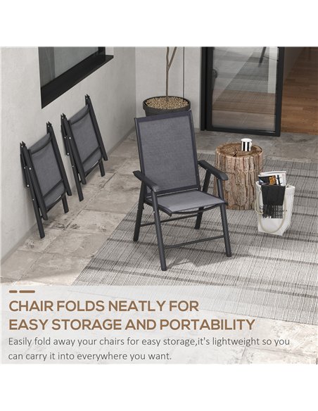 Outsunny Set of 6 Folding Garden Chairs, Metal Frame Garden Chairs Outdoor Patio Park Dining Seat with Breathable Mesh Seat, Dar - pic 129958 | FastDaddyshop