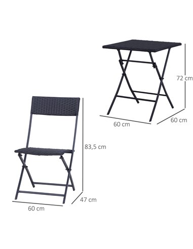 Outsunny Rattan Garden Furniture 2-Seater Wicker Garden Furniture Patio Wicker Bistro Set Folding (Black)