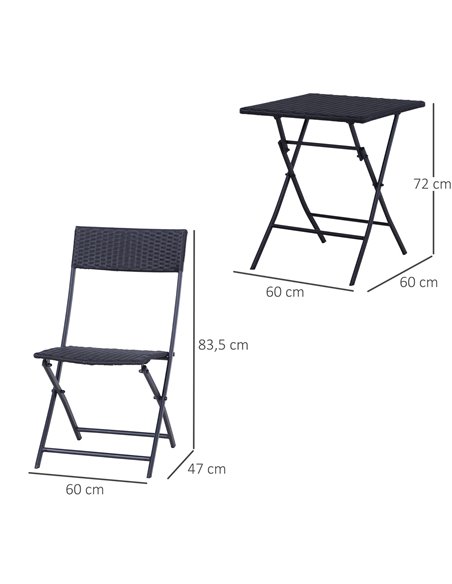 Outsunny Rattan Garden Furniture 2-Seater Wicker Garden Furniture Patio Wicker Bistro Set Folding (Black) - pic 12996 | FastDaddyshop