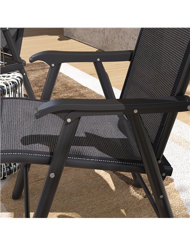 Outsunny Set of 6 Folding Garden Chairs, Metal Frame Garden Chairs Outdoor Patio Park Dining Seat with Breathable Mesh Seat, Dar
