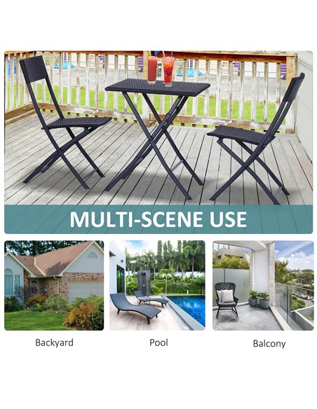 Outsunny Rattan Garden Furniture 2-Seater Wicker Garden Furniture Patio Wicker Bistro Set Folding (Black) - pic 12997 | FastDaddyshop