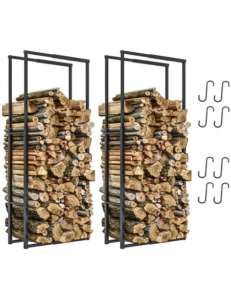Outsunny Firewood Log Rack Set of 2, Retractable Metal Wood Store Holder, Indoor Outdoor Fireplace Log Storage Shelf with Hooks, - pic 129972 | FastDaddyshop
