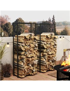 Outsunny Firewood Log Rack Set of 2, Retractable Metal Wood Store Holder, Indoor Outdoor Fireplace Log Storage Shelf with Hooks, 2