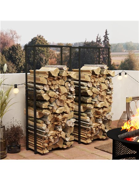 Outsunny Firewood Log Rack Set of 2, Retractable Metal Wood Store Holder, Indoor Outdoor Fireplace Log Storage Shelf with Hooks, - pic 129973 | FastDaddyshop
