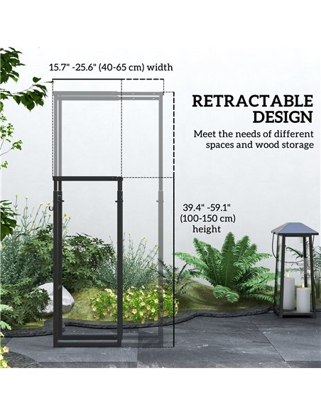 Outsunny Firewood Log Rack Set of 2, Retractable Metal Wood Store Holder, Indoor Outdoor Fireplace Log Storage Shelf with Hooks, - pic 129975 | FastDaddyshop