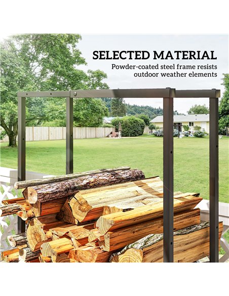 Outsunny Firewood Log Rack Set of 2, Retractable Metal Wood Store Holder, Indoor Outdoor Fireplace Log Storage Shelf with Hooks, - pic 129976 | FastDaddyshop