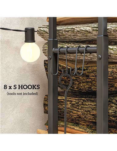 Outsunny Firewood Log Rack Set of 2, Retractable Metal Wood Store Holder, Indoor Outdoor Fireplace Log Storage Shelf with Hooks,