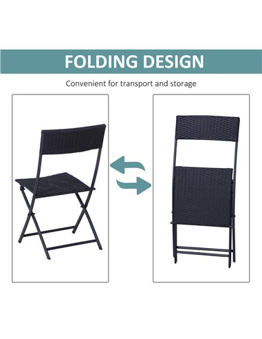 Outsunny Rattan Garden Furniture 2-Seater Wicker Garden Furniture Patio Wicker Bistro Set Folding (Black)