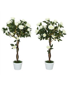 Outsunny Set of Two Faux Rose Trees - White