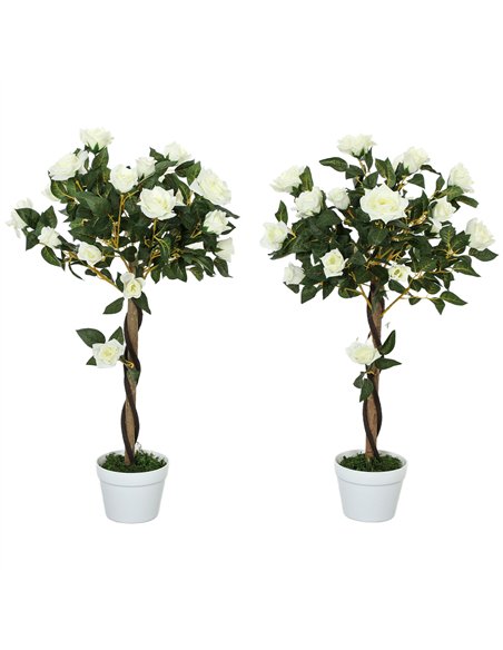 Outsunny Set of Two Faux Rose Trees - White - pic 129981 | FastDaddyshop