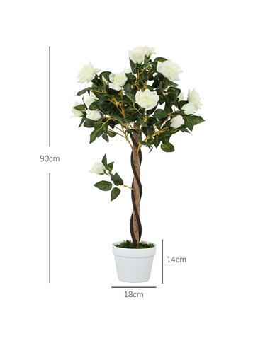 Outsunny Set of Two Faux Rose Trees - White