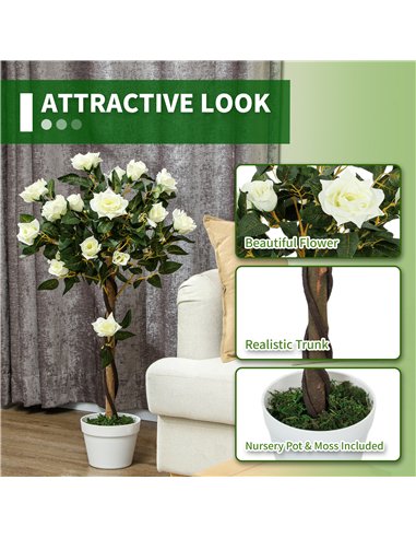 Outsunny Set of Two Faux Rose Trees - White