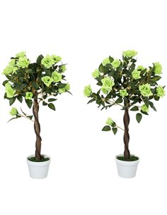 Outsunny Set of Two Faux Rose Trees - Green