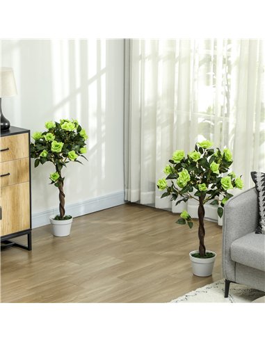 Outsunny Set of Two Faux Rose Trees - Green