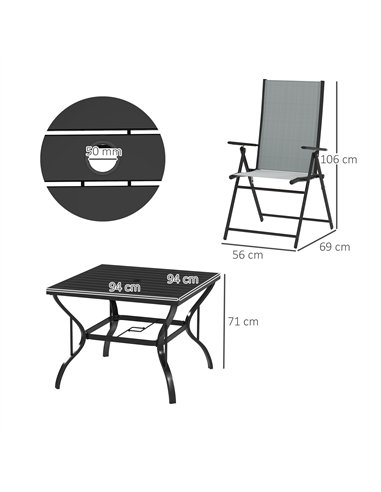Outsunny Five-Piece Steel Frame Patio Set - Grey/Black