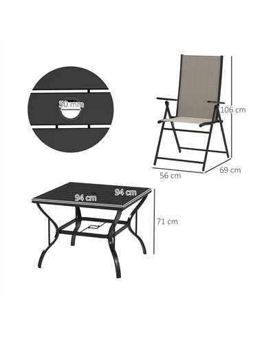 Outsunny Five-Piece Steel Frame Patio Set - Khaki/Black