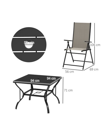 Outsunny Five-Piece Steel Frame Patio Set - Khaki/Black - pic 130010 | FastDaddyshop