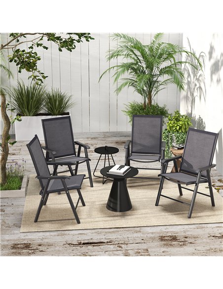 Outsunny Set of 4 Foldable Metal Garden Chairs Outdoor Patio Park Dining Seat Furniture Charcoal Grey - pic 130018 | FastDaddyshop
