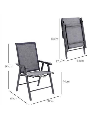 Outsunny Set of 4 Foldable Metal Garden Chairs Outdoor Patio Park Dining Seat Furniture Charcoal Grey