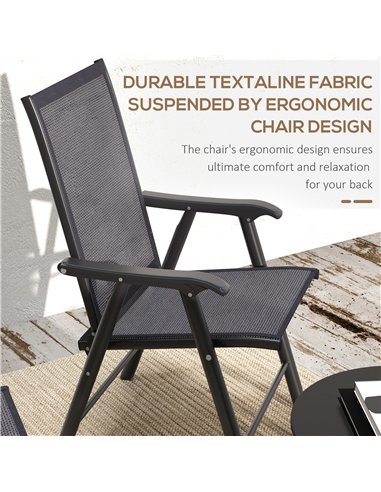 Outsunny Set of 4 Foldable Metal Garden Chairs Outdoor Patio Park Dining Seat Furniture Charcoal Grey