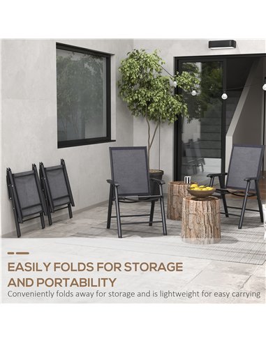Outsunny Set of 4 Foldable Metal Garden Chairs Outdoor Patio Park Dining Seat Furniture Charcoal Grey