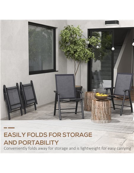 Outsunny Set of 4 Foldable Metal Garden Chairs Outdoor Patio Park Dining Seat Furniture Charcoal Grey - pic 130021 | FastDaddyshop