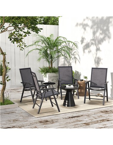 Outsunny Set of 4 Foldable Metal Garden Chairs Outdoor Patio Park Dining Seat Furniture Charcoal Grey