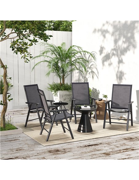 Outsunny Set of 4 Foldable Metal Garden Chairs Outdoor Patio Park Dining Seat Furniture Charcoal Grey - pic 130023 | FastDaddyshop