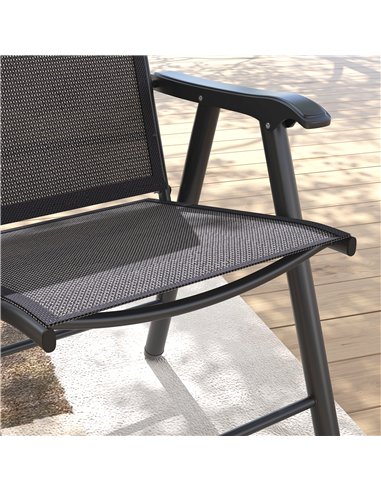 Outsunny Set of 4 Foldable Metal Garden Chairs Outdoor Patio Park Dining Seat Furniture Charcoal Grey