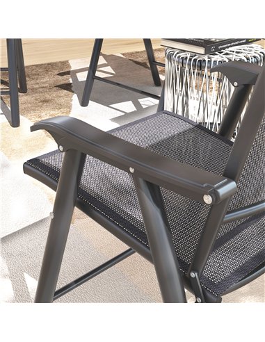 Outsunny Set of 4 Foldable Metal Garden Chairs Outdoor Patio Park Dining Seat Furniture Charcoal Grey