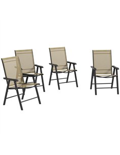 Outsunny Set of 4 Foldable Metal Garden Chairs Outdoor Patio Park Dining Seat Furniture Light Brown