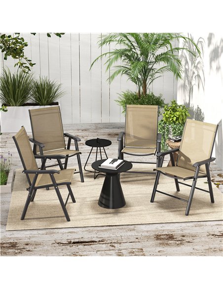 Outsunny Set of 4 Foldable Metal Garden Chairs Outdoor Patio Park Dining Seat Furniture Light Brown - pic 130027 | FastDaddyshop