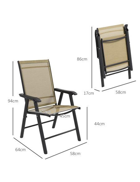 Outsunny Set of 4 Foldable Metal Garden Chairs Outdoor Patio Park Dining Seat Furniture Light Brown - pic 130028 | FastDaddyshop
