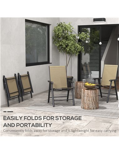 Outsunny Set of 4 Foldable Metal Garden Chairs Outdoor Patio Park Dining Seat Furniture Light Brown