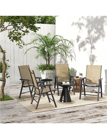 Outsunny Set of 4 Foldable Metal Garden Chairs Outdoor Patio Park Dining Seat Furniture Light Brown - pic 130032 | FastDaddyshop