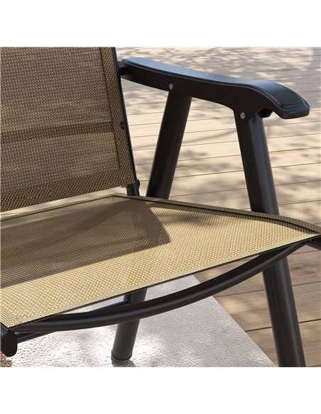 Outsunny Set of 4 Foldable Metal Garden Chairs Outdoor Patio Park Dining Seat Furniture Light Brown - pic 130033 | FastDaddyshop