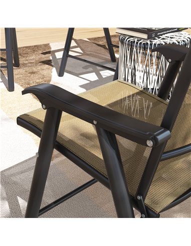 Outsunny Set of 4 Foldable Metal Garden Chairs Outdoor Patio Park Dining Seat Furniture Light Brown