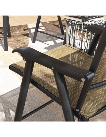 Outsunny Set of 4 Foldable Metal Garden Chairs Outdoor Patio Park Dining Seat Furniture Light Brown - pic 130034 | FastDaddyshop