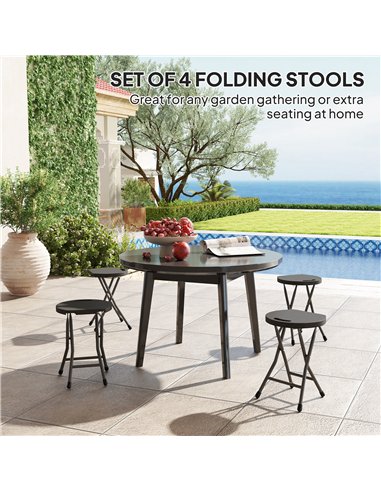 Outsunny Set of Four Folding Carry Stools - Charcoal Grey