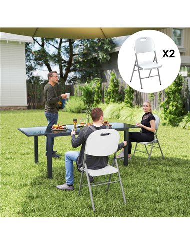 Outsunny Set of Two Foldable Outdoor Chairs - White