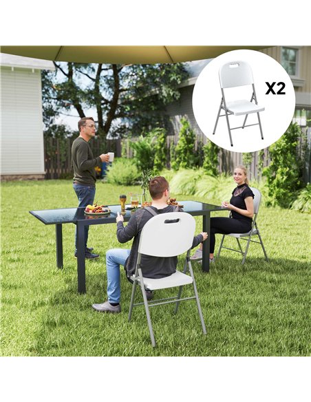 Outsunny Set of Two Foldable Outdoor Chairs - White - pic 130054 | FastDaddyshop