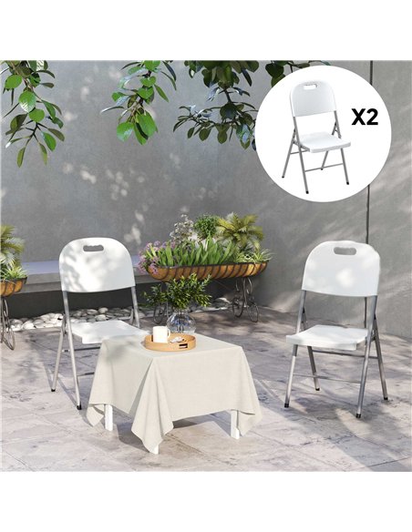 Outsunny Set of Two Foldable Outdoor Chairs - White - pic 130058 | FastDaddyshop