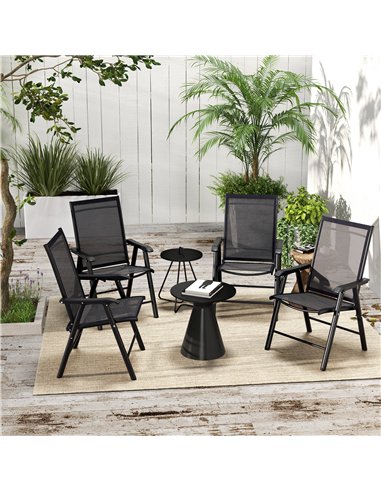 Outsunny Set of 4 Foldable Metal Garden Chairs Outdoor Patio Park Dining Seat Furniture Black