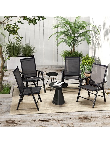 Outsunny Set of 4 Foldable Metal Garden Chairs Outdoor Patio Park Dining Seat Furniture Black - pic 130063 | FastDaddyshop