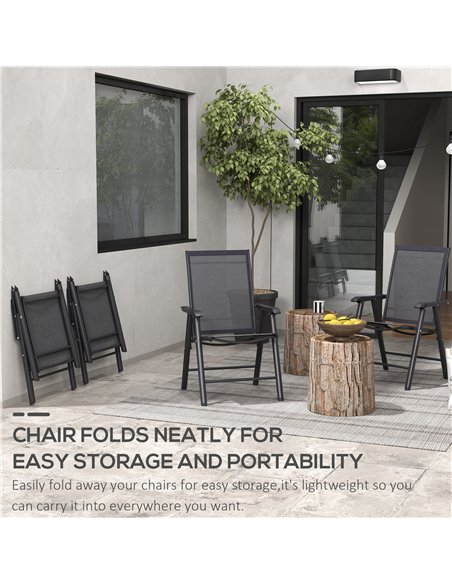 Outsunny Set of 4 Foldable Metal Garden Chairs Outdoor Patio Park Dining Seat Furniture Black - pic 130066 | FastDaddyshop